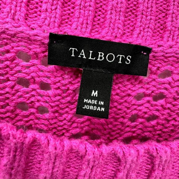 Talbots Sweater Womens Medium Pink Open Pointelle Knit Long Sleeve Pullover - Picture 2 of 6